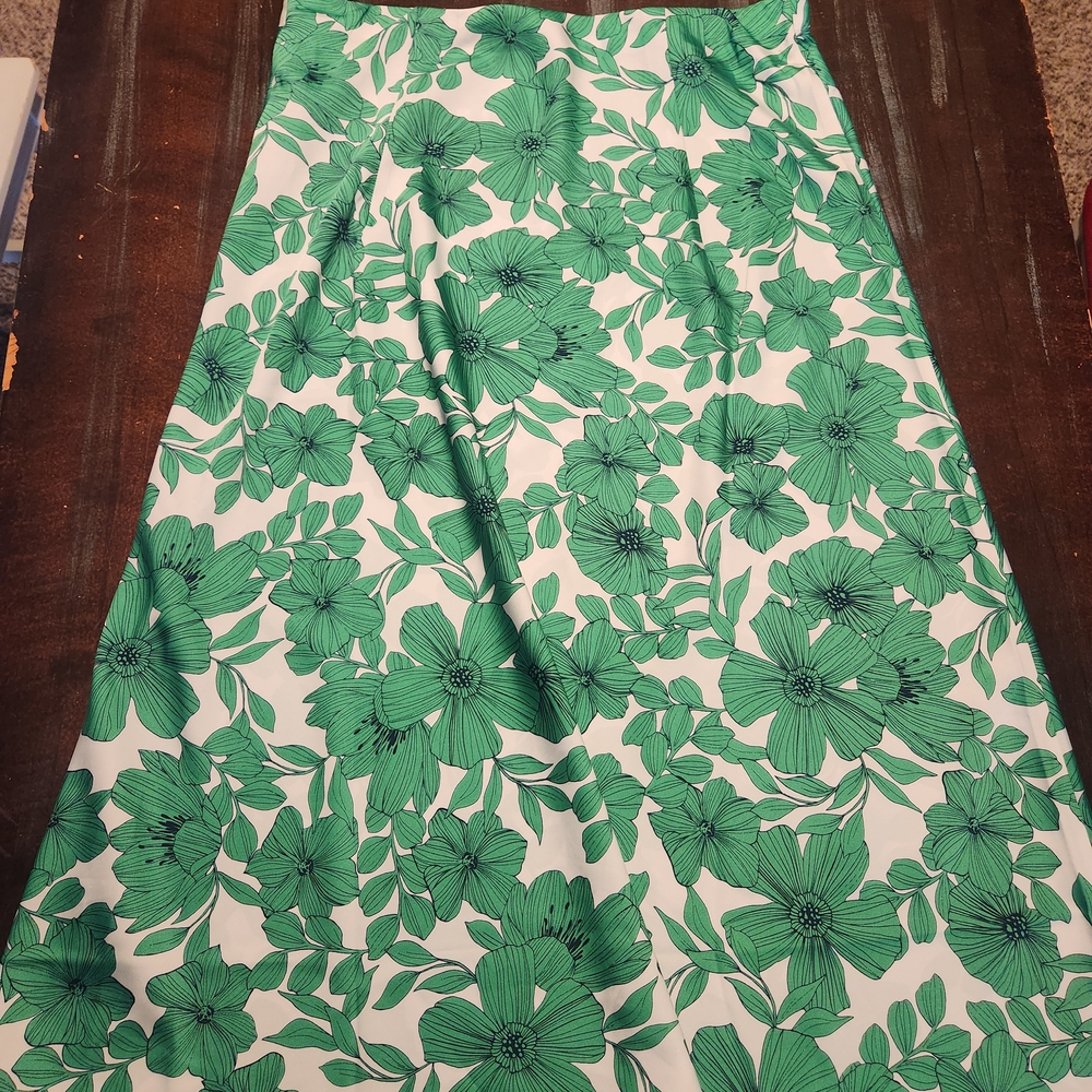 J. Crew Green Floral Midi Skirt
